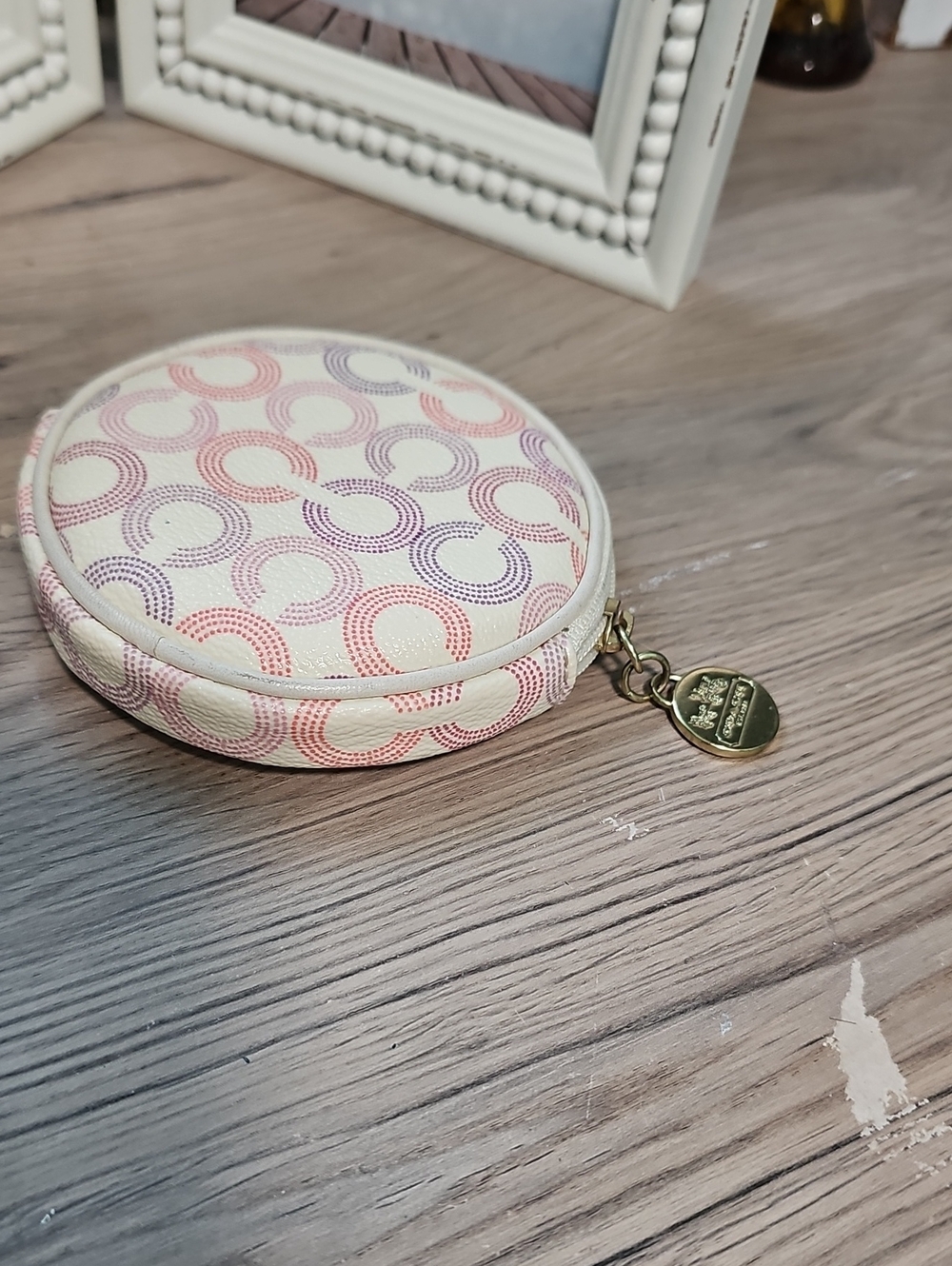 Coach Round Zip Coin Case in Pink & Purple